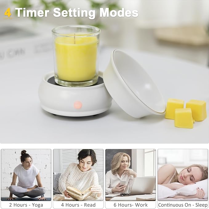 Wax Melter Candle Warmer with Timer - Ceramic Electric Scented Wax Melts Warmer 4-in-1 Candle Burner Melter Timer Adjust Fragrance Intensity Auto Shut Off for Home Office Bedroom Gift & Decor