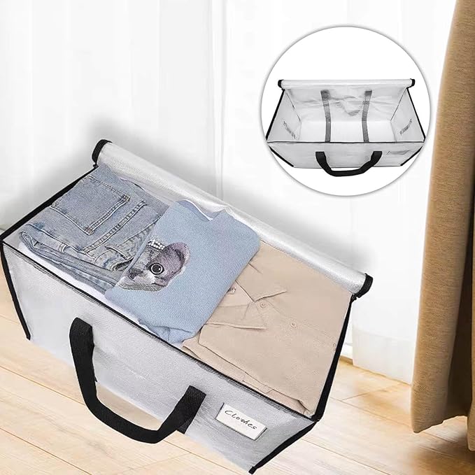 6 Pack Large Moving Bags with Zippers & Carrying Handles, Heavy Duty Storage Tote Moving Boxes ，Space Saving (Clear, 6 Pack)