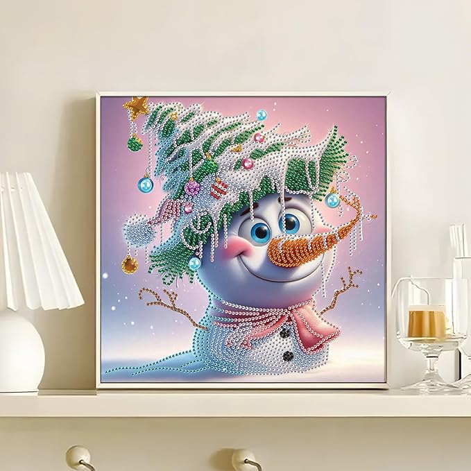 antor Christmas Diamond Painting Kit, 5D Special Shape Diamond Art for Adults, Snowman with Pine Branch Hat DIY Crystal Rhinestones Diamond Painting, Holiday Wall Decor, Winter Home Decoration