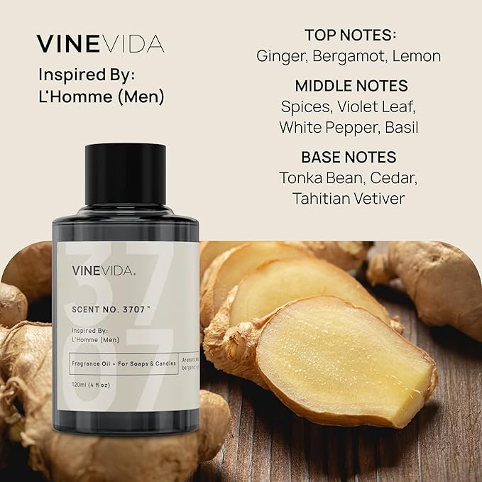 VINEVIDA [4 Oz] Inspired by: L'Homme (Men); Fragrance Oil for Candle Making and Soap Making - Premium Candle Scents for Soy Candles