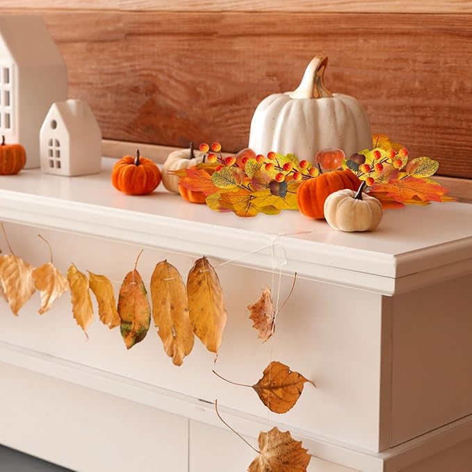 Cinrobiye 178 PCS Mini Fall Wreath Decorations Kits DIY Thanksgiving Maple Leaf Wreath for Front Door Autumn Candle Rings Wreaths Crafts for Garden Indoor Art Wall Hanging Wedding Table Home Decors