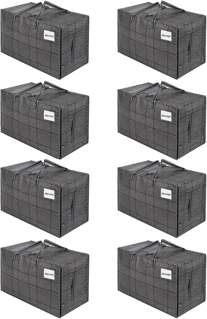 VENO 8 Pack Extra Large Heavy Duty Moving Bags with Wide Opening & Reinforced Handles, Reusable Storage Tote Bags with Strong Zippers for Clothes, College Dorm Essentials & Moving Supplies