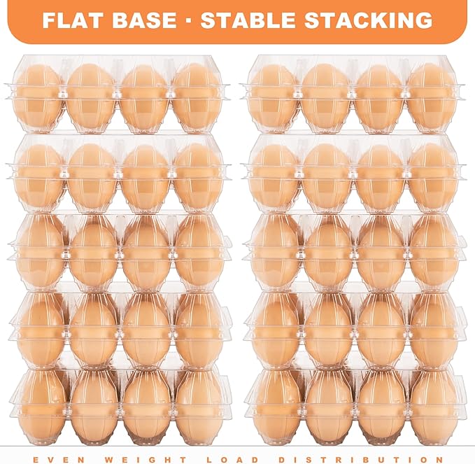 60 Pack Clear Plastic Egg Cartons, Reusable Stackable Egg Containers for Farm, Market & Fridge Storage, 3×4 Grid