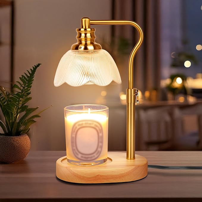 Electric Candle Warmer Lamp with Timer and Dimmer,Height Adjustable and Auto Shup-Off Light Lamps with 2 Bulbs,Fits Wax Melts Scented Warmers Jar Candles,Flameless Home Decor and Gifts