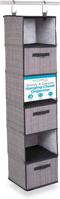 Internet's Best Hanging Closet Organizer with Drawers | 6 Shelf | 3 Drawers | Clothing Sweaters Shoes Accessories Storage | Grey
