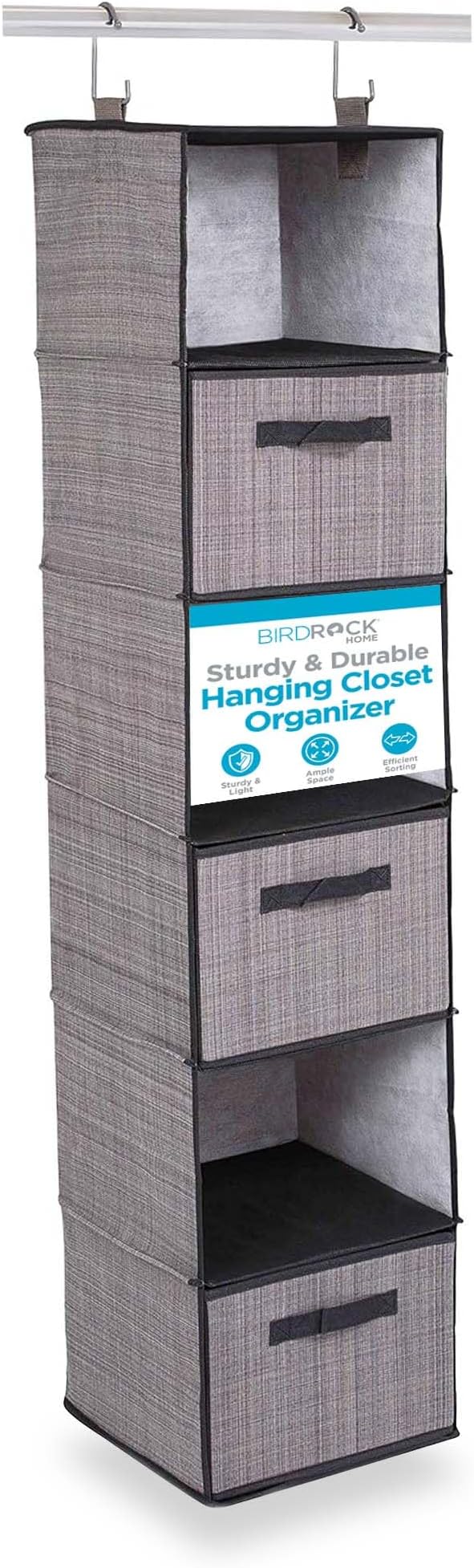 Internet's Best Hanging Closet Organizer with Drawers | 6 Shelf | 3 Drawers | Clothing Sweaters Shoes Accessories Storage | Grey