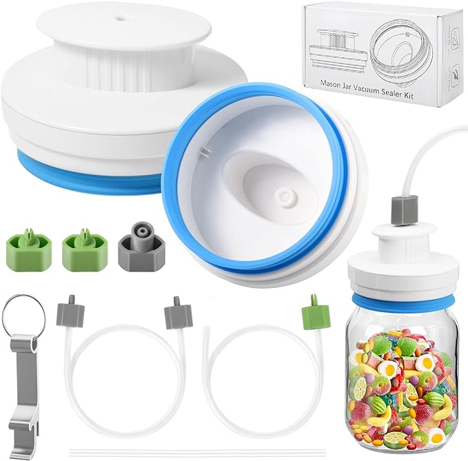 Upgraded Mason Jar Canning Sealer Kit - Sealer Set with Hoses Compatible with FoodSaver Vacuum Sealers - For Wide Mouth and Regular Mouth Jars (White)