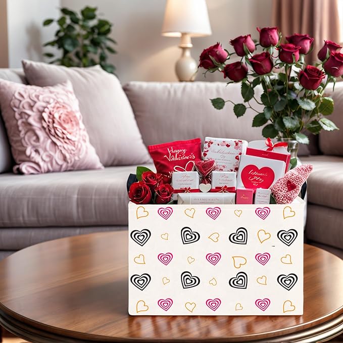 Valentine's Day Basket Gift for Empty Cute Heart Large Storage Bin for Kid and Baby Room Décor (Red and Black)