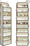 Yecaye 2 Pc Over the Door Organizer with 5 Bins 10 Side Pockets, 44lbs Load Hanging Bathroom and Bedroom Organizer, behind the Door Hanging Organizers for Nursery Newborn Baby Essential Stuff Beige
