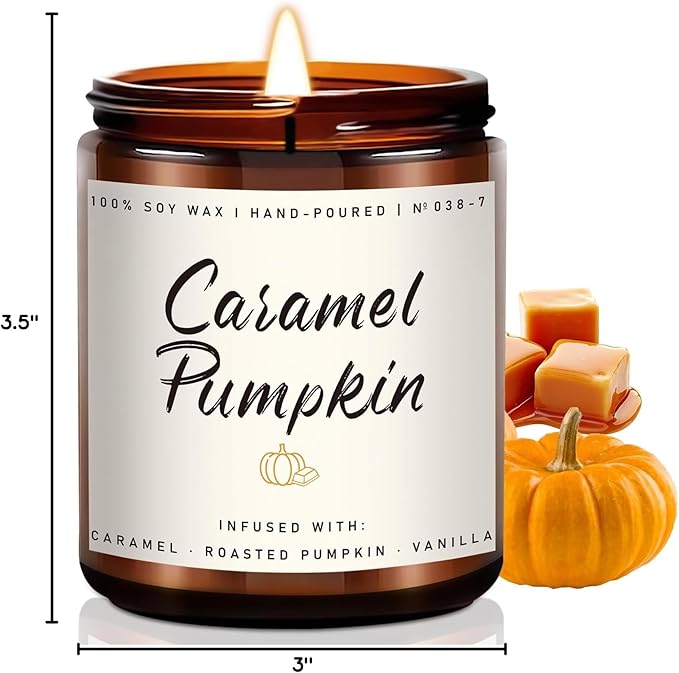 Auelife Fall Candle, Caramel Pumpkin Scented Candle – Fall Soy Candles for Home, Cozy Autumn Aromatherapy Candles, Sweet Pumpkin & Caramel Fragrance | Gift for Women, Home Décor