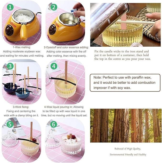 Double-Layered Wood Wicks for Candles Making, 30 Sets Wooden Wicks with Base, Wooden Candle Wick