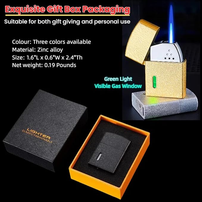 Smart Butane Torch Lighter with 4 Ignition Methods, Voice Activated Windproof Lighter, Straight Jet Blue Flame Refillable Lighters for Candles, Camping (Fuel Not Included) (Gold)