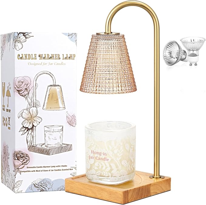 Hong-in Amber Candle Warmer Lamp-Dimmable Candle Lamp with Timer, Christmas Birthday Gifts for Women, House Warming Gifts for New Home Bedroom Decor, Vintage Wax Warmer for Scented Wax