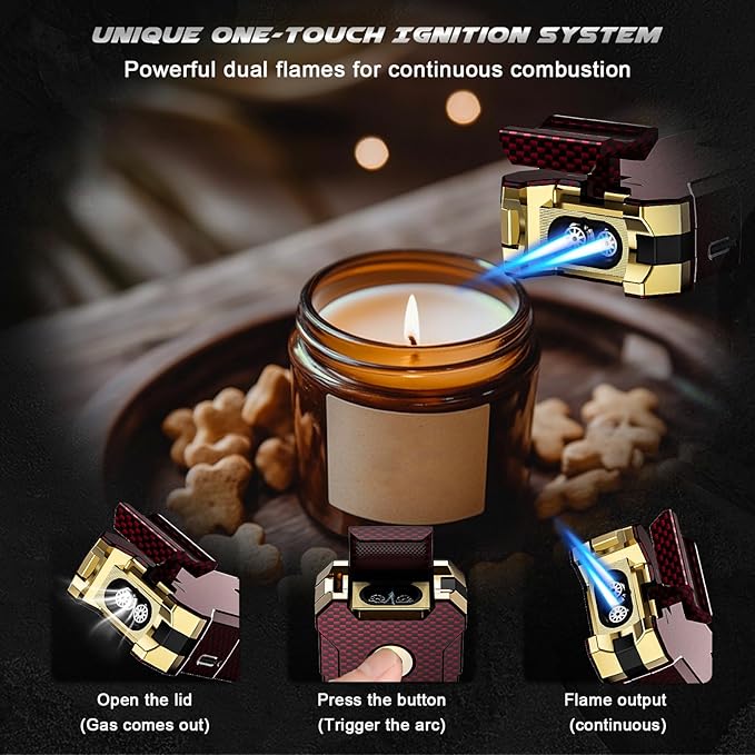 5-in-1 Torch Lighter with Cutter, Punch, Holder, and Draw Enhancer Tool, Adjustable Dual Jet Flames, Trendy Gift for Men, Refillable Butane Lighter, Rechargeable Lighters for Candle, Travel Outdoors