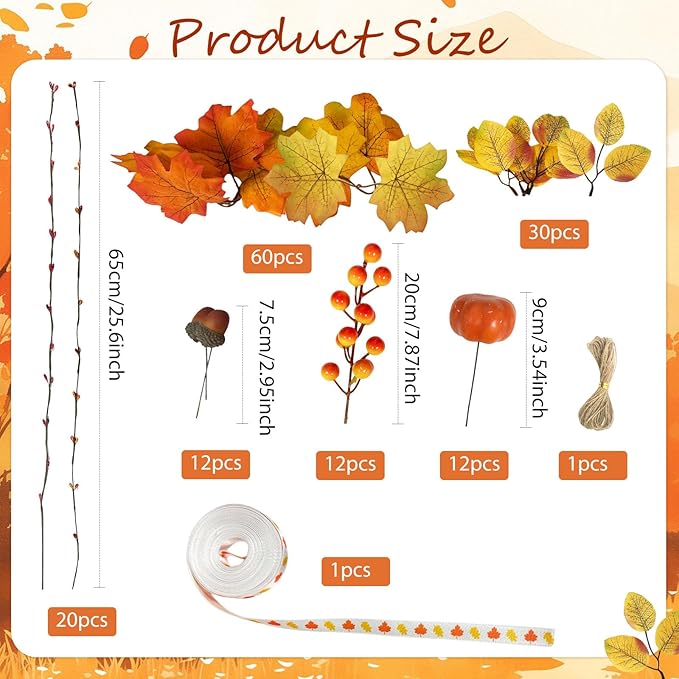 Cinrobiye 178 PCS Mini Fall Wreath Decorations Kits DIY Thanksgiving Maple Leaf Wreath for Front Door Autumn Candle Rings Wreaths Crafts for Garden Indoor Art Wall Hanging Wedding Table Home Decors