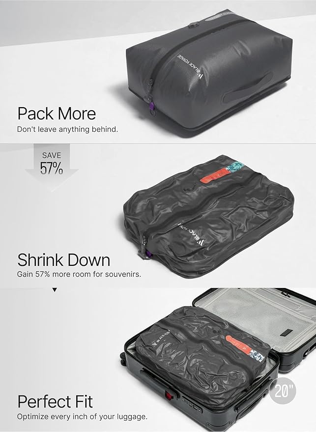 Black Voyage Reusable Vacuum Compression Travel Bag for Carry-On Suitcase and Backpack, Recycled IP67 Waterproof Space Saver Vacpack (3-Pack, 18L - No Pump)