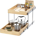 Sikarou Wood Pull Out Cabinet Organizer 2 Tie 17" W x 21" D, Heavy-Duty Sliding Drawers for Inside Cabinets Storage and Organization for Kitchen, Pantry, Bathroom