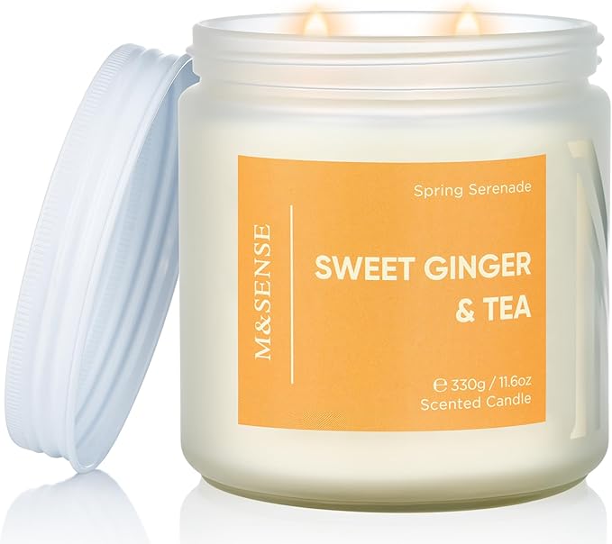 M&SENSE Sweet Ginger & Musky Scented Candle - 11.6oz Natural Soy Non Toxic Candle 70-Hour Burn Time, 2 Wick Aromatherapy Housewarming Gifts for Easter Home Decor & Women Men