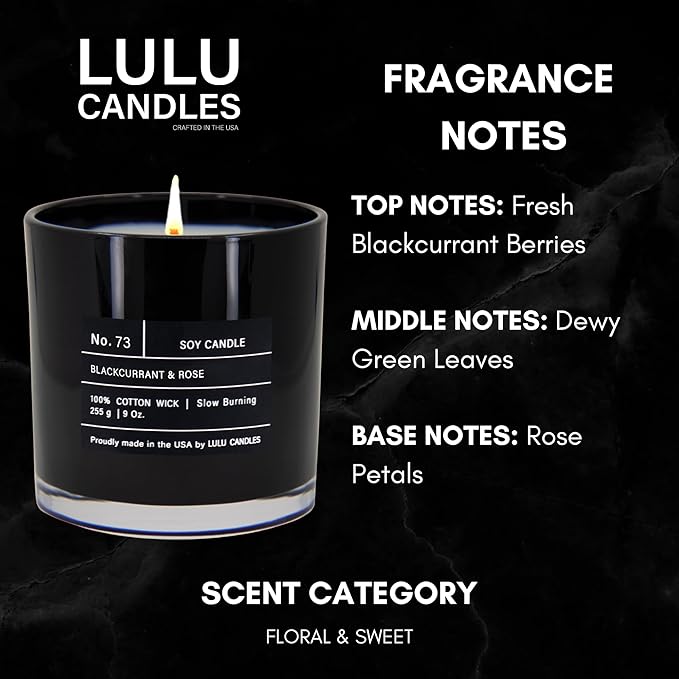 Lulu Candles | Blackcurrant & Rose | Smells Musky & Floral | Luxury Scented Soy Jar Candle | Hand Poured in The USA | Highly Scented Long Lasting (9 Oz.)