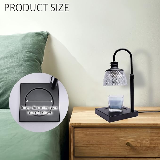 Candle Warmer Lamp, Auto Shut Off with Timer Control, Brightness Heat Level Control with Dimmable Switch, Height Adjustable Top-Down Candle Melting with 2 Bulbs(Black)