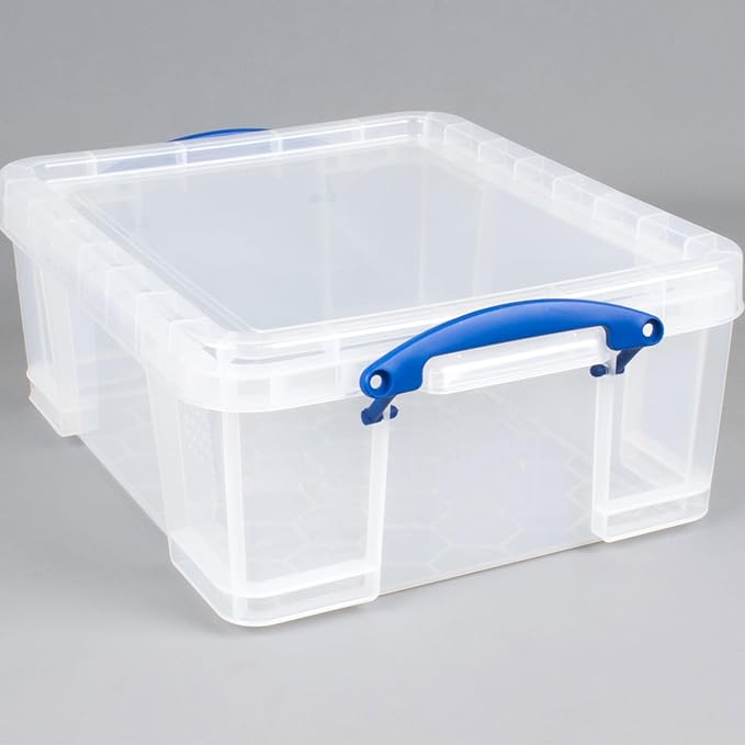 Really Useful Box 3 Pack 17L Plastic Storage Bins with Snap Lids and Clip Lock, Clear