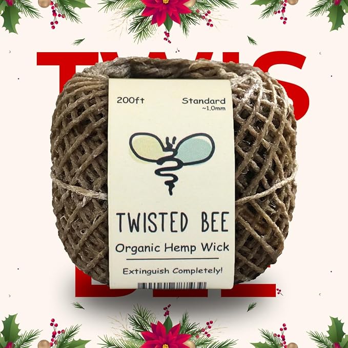 100% Organic Hemp Wick with Natural Beeswax Coating, Twisted Bee (200ft x Standard Size)