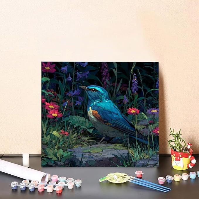 Paint by Numbers Kit for Adults Bird Paint by Numbers Flower DIY Crafts for Adults Canvas Paintings Kits, Hobbies for Women Art With Accessories for Home Wall Decor 20x20 inch Without Frame Y-9276
