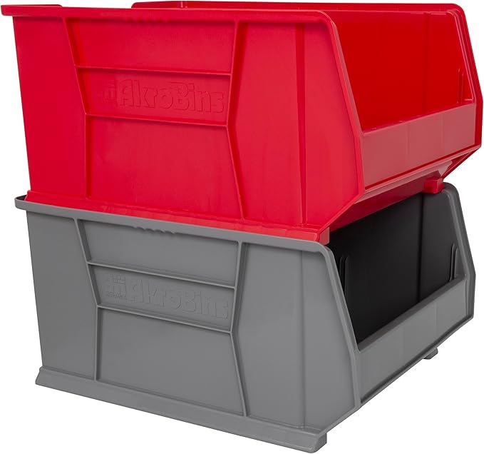 Akro-Mils 30289 Super-Size AkroBins Plastic Storage Bins, Space-Saving Stackable Bins for Garage, Classroom, Warehouse Organization, 24" L x 18" W x 12" H, Grey, 1-Pack