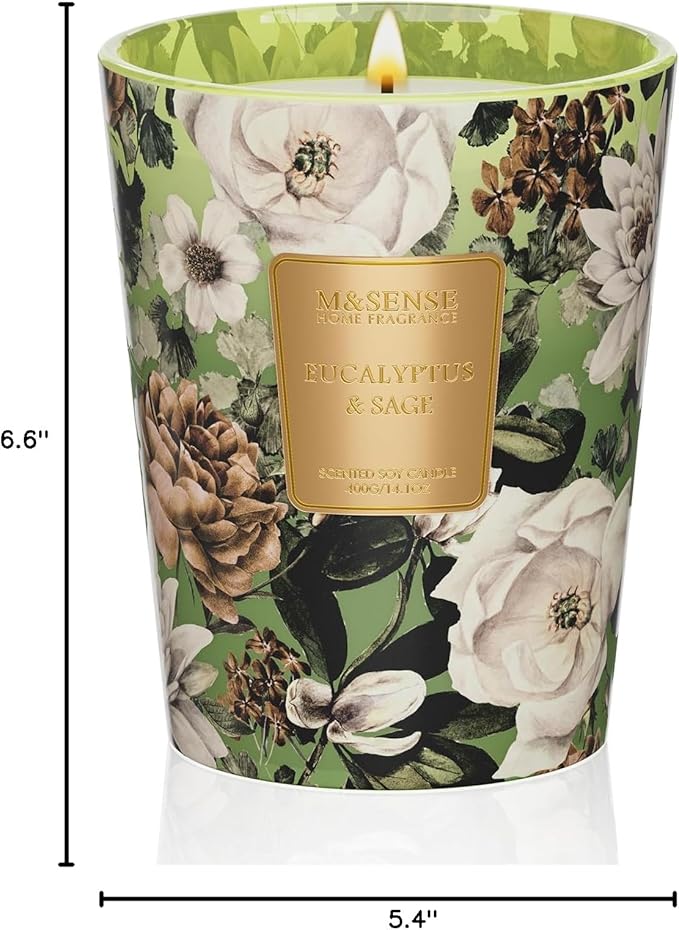 M&SENSE Eucalyptus Sage Soy Candle, 14.1oz 60H Slow Burning, Aromatherapy Candle for Sleep Support Winter Home Fragrance Housewarming Gifts