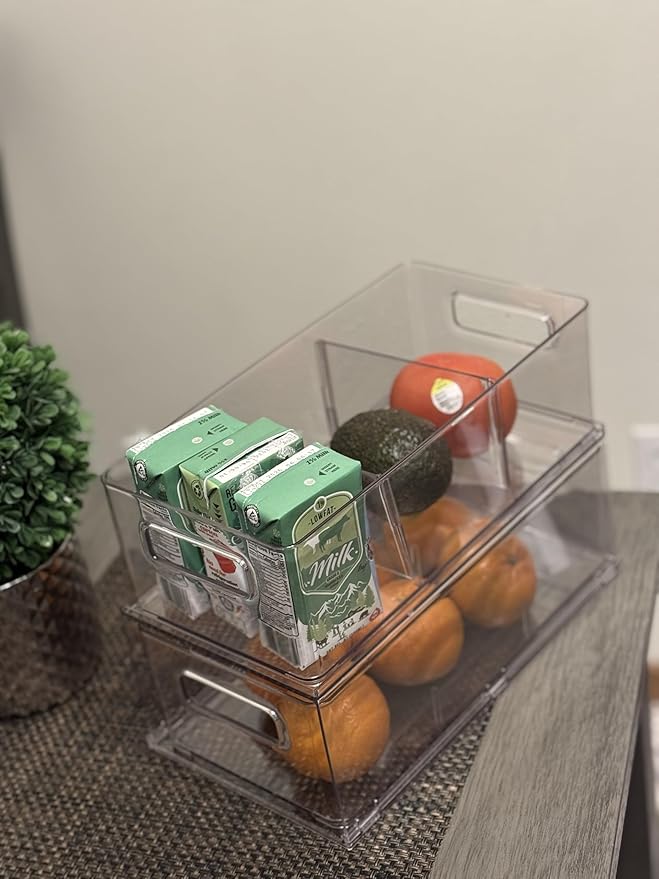 shopwithgreen Refrigerator Organizer Bins with Pull-out Drawer, Drawable Clear Fridge Drawer Organizer with Handle, Plastic Kitchen Pantry Storage Containers , 2 Pack, 3.7QT