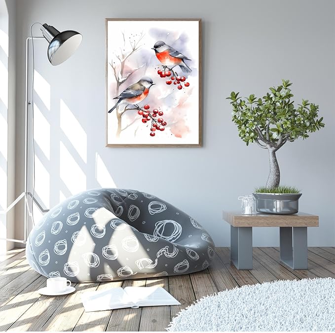 GUAIEUW Red Fruit Red Bird Diamond Painting Kit for Adults, Full Round Diamond Cardinal Bird 5D Diamond Painting DIY Art Crafts for Winter Home Wall Decor Holiday Gift 18x24 Inch