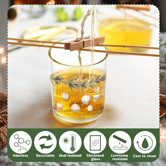 Ziliny 10 Pcs Vintage Brown Christmas Glass Candle Jars Empty Containers Bulk 7 oz Farmhouse Glass Jars with Cork Lids Tins for Xmas Holiday Candle Making Storing Biscuits Tea Party Favors
