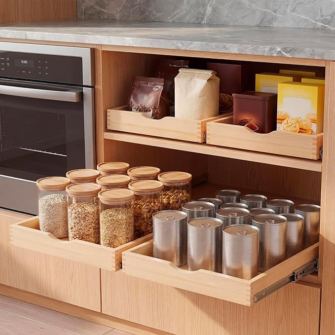 Sintuff 3 Pack Wooden Pull out Tray Cabinet Organizer Gentle Close Roll out Shelves for Kitchen Cabinets Fully Assembled Slide Pantry Shelves (15'' X 21'')