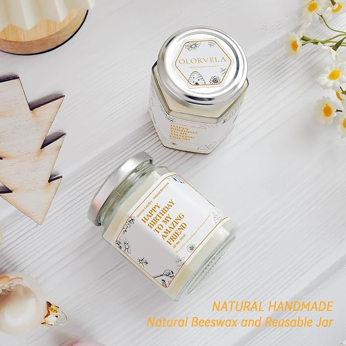 Happy Birthday Beeswax Candle, Best Friend Personalized Birthday Gifts for Women, Men, Mom, Dad, Sister, Teacher, Friends, Pure Natural Beeswax Candles