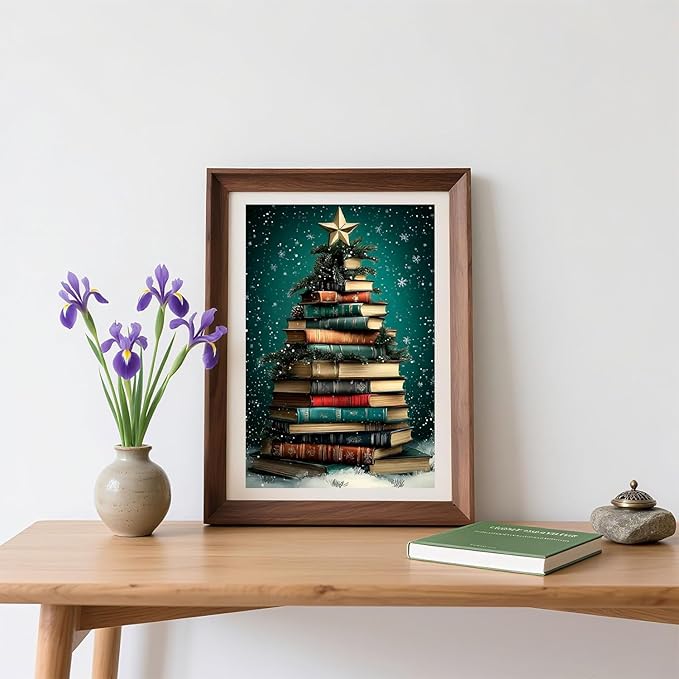 TCDZMYGS Christmas Paint by Numbers Kit for Adults Beginner,Xmas Tree Books Paint by Number Kits with Frame,DIY Acrylic Oil Painting by Numbers for Home Wall Decor 7.9 x 11.8 inch