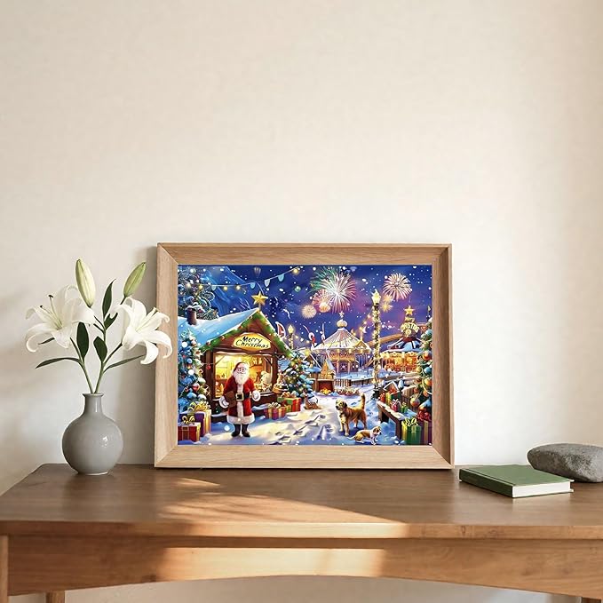 Skyboda Christmas Diamond Art Kits for Adults Beginners, Christmas Eve Landscape Diamond Painting Kits for Adults,5D Full Drill DIY Diamond Dot Gem Art Kit Wall Home Decor Arts Craft 12x16 inch