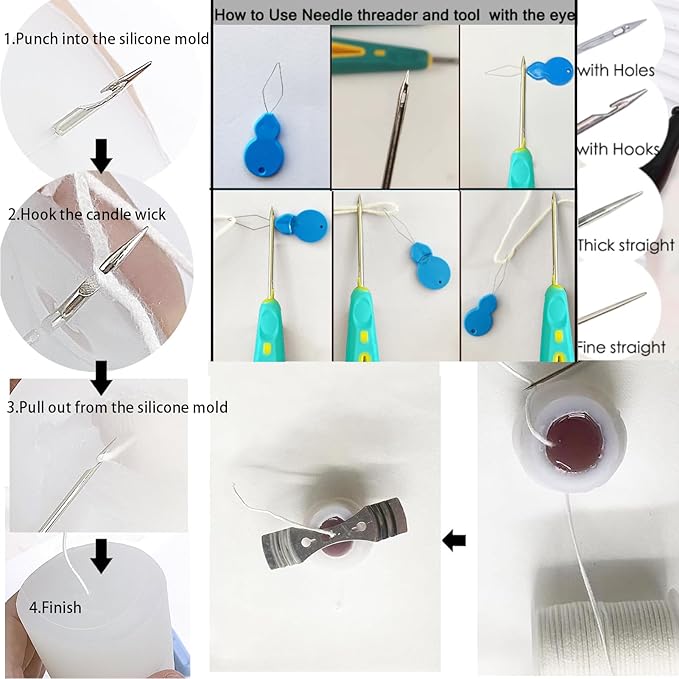 Nimozekd Candle Making Kit, 32 Pieces, Professional Supplies for Adults with Storage Bag, Hook Eye Punch Awl, Long Wicking Needle, Round Nose Pliers