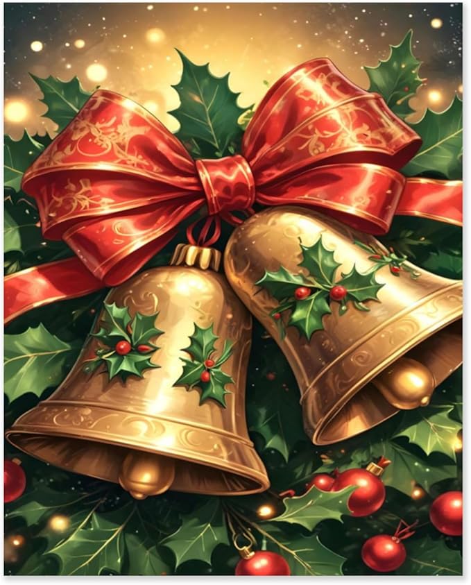 QZOTRXI Christmas Bells Paint by Numbers Kits for Adults,Christmas Paint by Number for Beginner,Easy Winter Canvas Paint by Numbers for Home Wall Decoration UNFRAMED 20x16 inch