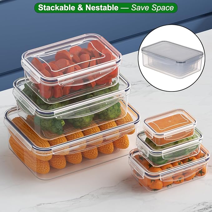 Taiuloo 18 Pack Airtight Food Storage Containers with Lids, BPA-Free Plastic Kitchen Fridge Organizer for Salad Fruit & Vegetable, Reusable Leakproof Meal Prep Lunch Boxes, Freezer & Microwave Safe