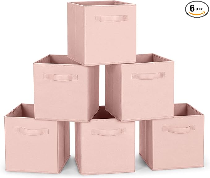 MaidMAX Fabric Storage Bins 10.5×10.5×11, Foldable Cloth Cube Storage Bins for Home Bedroom Closet Drawers Organizer, Pink, Set of 6