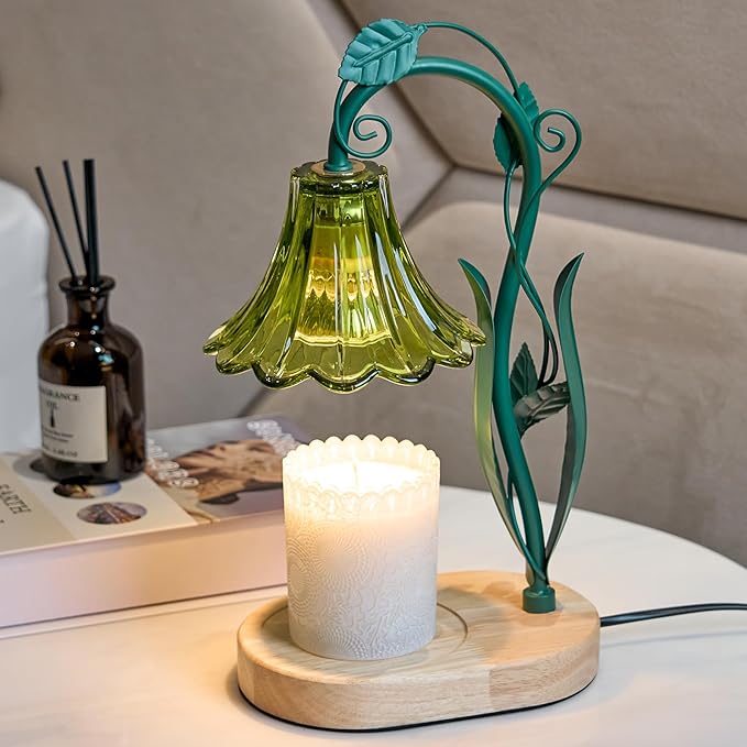 Candle Warmer Lamp with Timer and Dimmer Purple, Adjustable Height Glass Candle Lamp, Electric Candle Lamp Warmer for Home Decor,Gift for Women,2-Bulb Candle Warming Lamp for Jar Candles (Green)