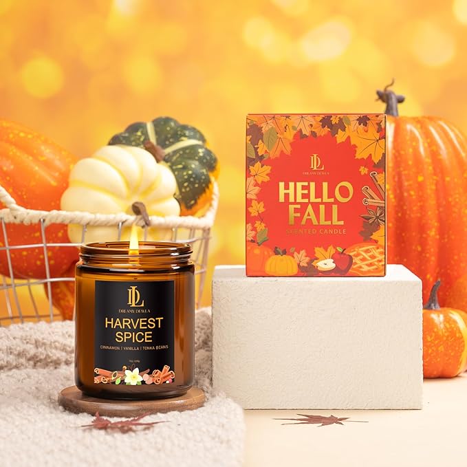 Fall Candle | Harvest Spice Scented Candle - Autumn Home Decor, 7oz Autumn Soy Candles with 50hr Burn Time, Holiday Thanksgiving Fall Gifts for Women Men