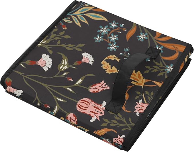 Sweet Jojo Designs Boho Wildflower Vintage Floral Girl Collapsible Fabric Storage Cubes Foldable Bins Organizer Boxes Kids Baby Childrens Toys Set of 2 Black Orange Teal Bohemian Farmhouse Cottagecore