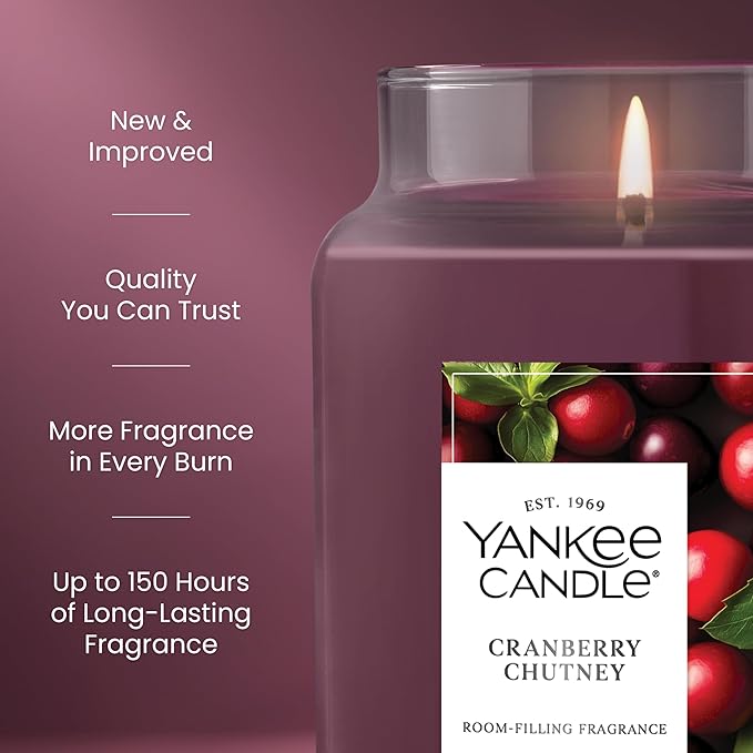 Yankee Candle Cranberry Chutney, Scented Candle, 22oz Large Jar with up to 150 Hour Burn Time, Giftable