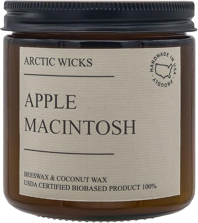 Arctic Wicks Handcrafted Candles | Non Toxic Coconut Beeswax Candles 16oz Double Wick | 100% USDA Certified Biobased, Handmade, Premium Waxes, Non-Toxic (Apple Macintosh, 16oz Amber Jar)