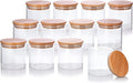 JUVITUS (12 Pack) 10 oz Clear Glass Jar with Bamboo Silicone Sealed Lid
