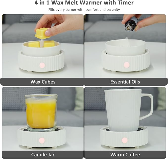 Wax Melt Warmer with 4 Timer & PTC Heating- Ceramic Fragrance 3-in-1 Oil Burner Electric Candle Wax Melter for Home Office Bedroom Fragrance, Home Décor and Gift Choice