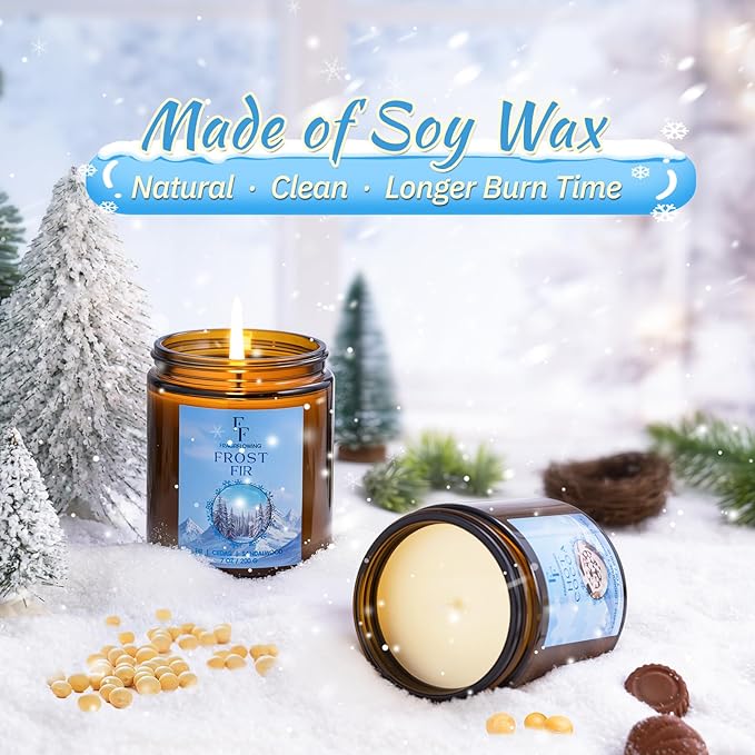 Christmas Candles, Winter Scented Candles for Home, 4 Pack Holiday Natural Soy Candles, Gifts for Women Men, Fragrance of Fir/Hot Cocoa/Vanilla Cookies/Cinnamon