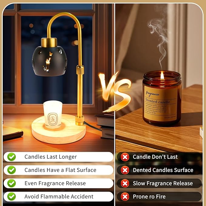 Candle Warmer Lamp with Timer, 3 Bulbs, Adjustable Height, 2/4/8H Auto Shut-Off for Home Office Décor, Ideal Gift (Black)