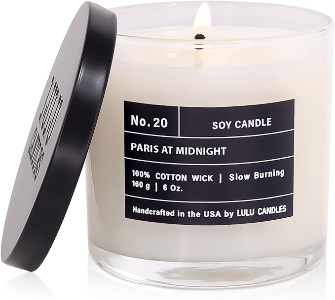 Lulu Candles | Paris at Midnight | Luxury Scented Soy Jar Candle | Hand Poured in The USA | Highly Scented & Long Lasting- 6 Oz.